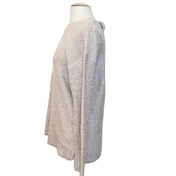 Karl Lagerfeld Paris Womens Sweater M Cream Gold Sequins Keyhole Bow Clean Girl - Picture 6 of 10